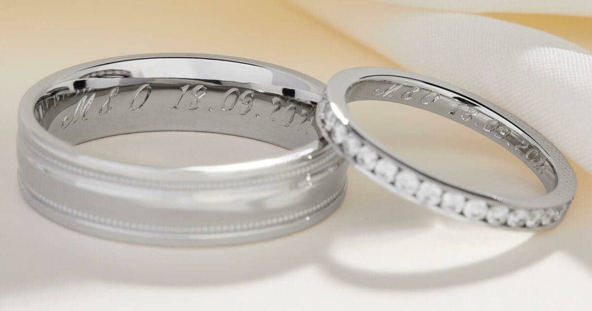 wedding rings with unique engravings on the inside.