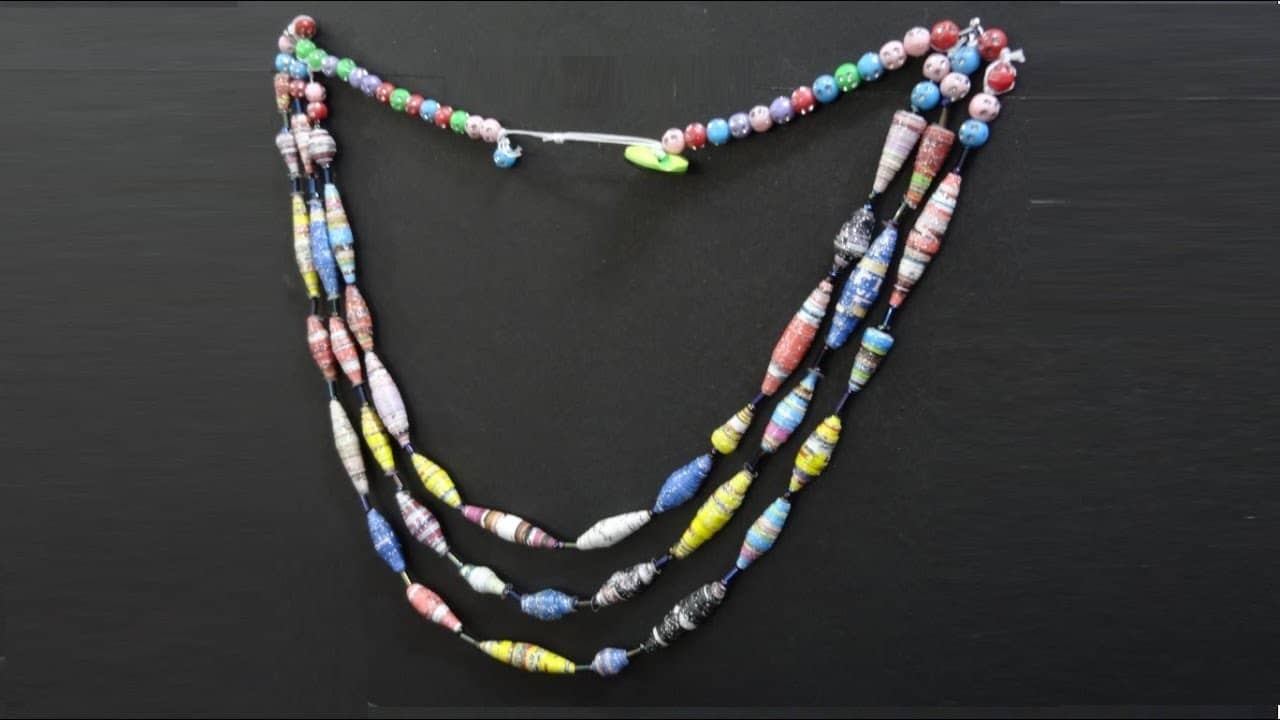 handcrafted necklace made with paper beads