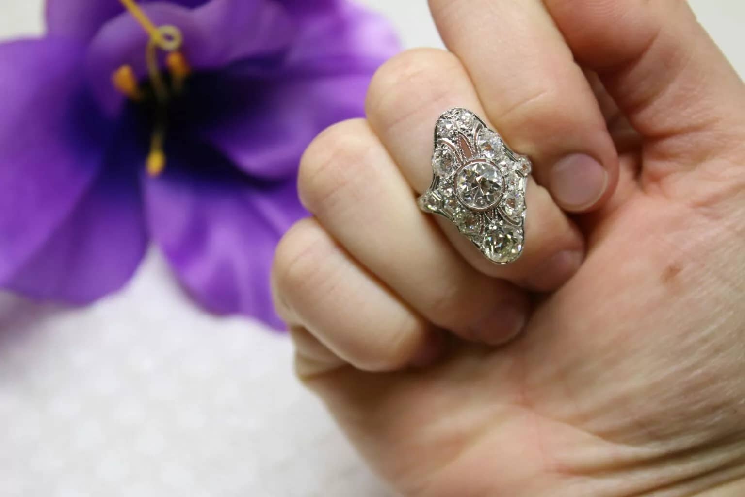 Multi Diamond Vintage engagement Ring