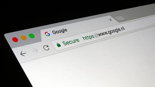 A computer screen with a lock icon in the address bar, indicating that the website is secure.
