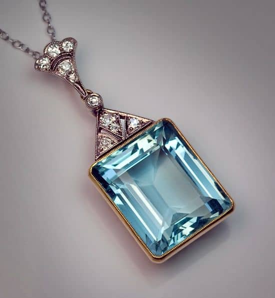 Art Deco Aquamarine Pendant Necklace