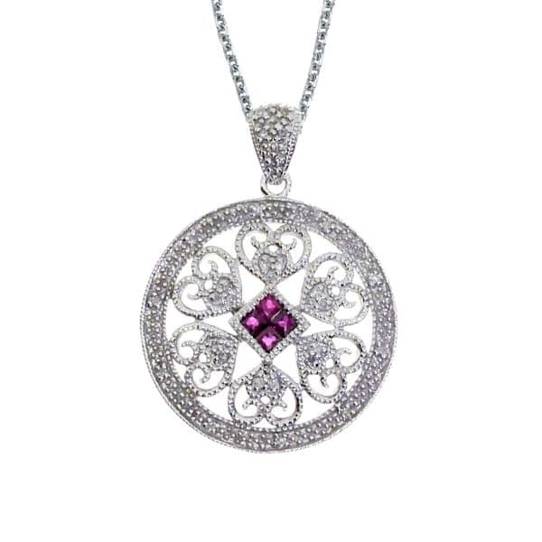 filigree necklace with diamonds and rubies