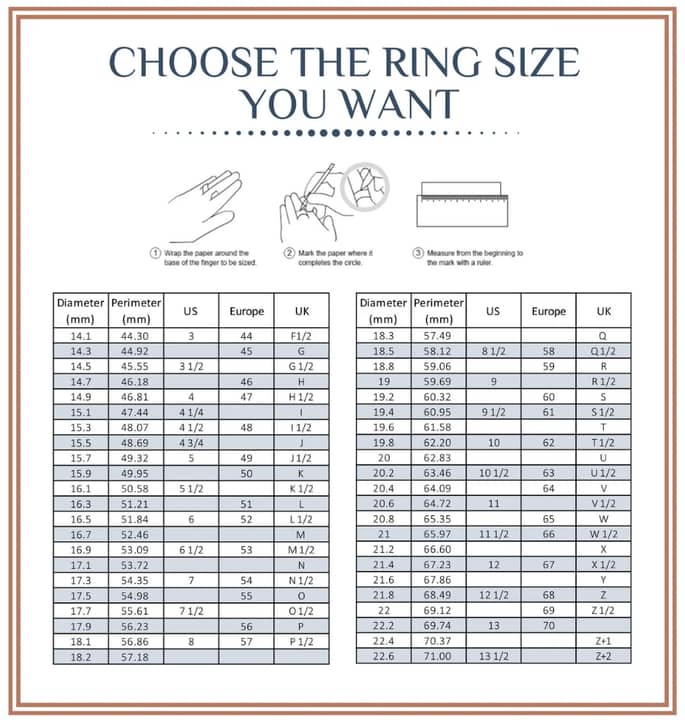 Ring size chart for US