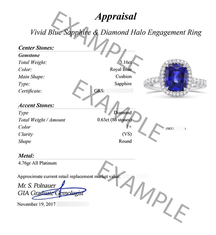 jewelry appraisal report