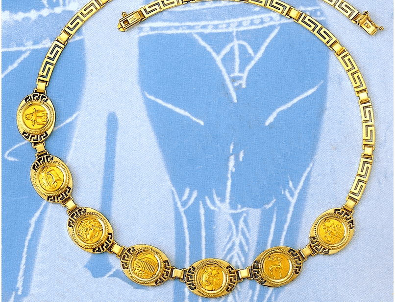 image of ancient Greek jewelry with symbols