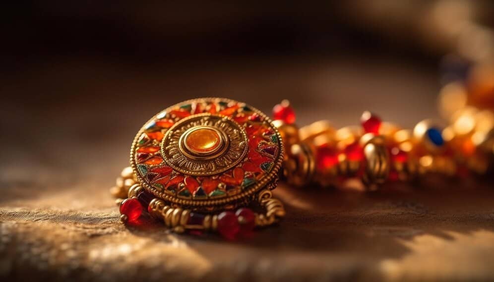 A photo of a piece of jewelry with a talisman or amulet incorporated into the design