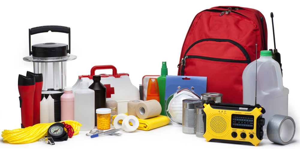 A well-stocked emergency kit with essentials like medications, food, and water.