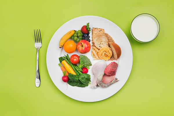 plate filled with a balanced meal for older adults