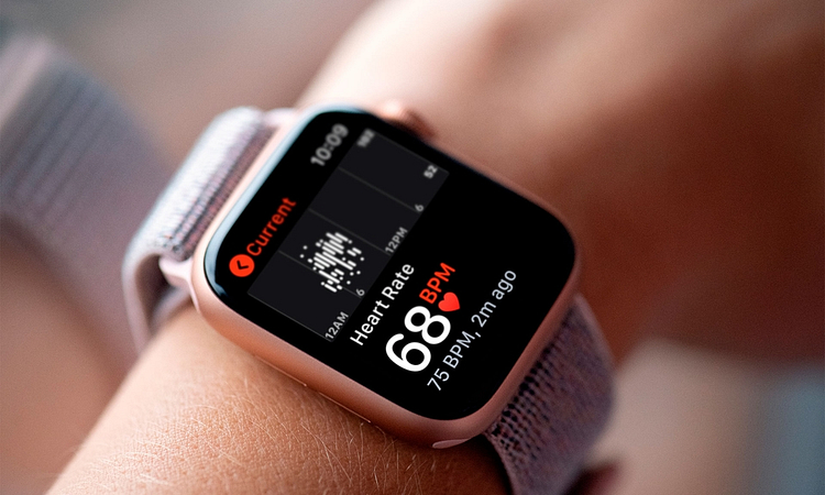 A smartwatch displaying heart rate data.